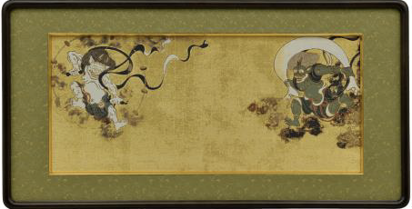 “Wind God and Thunder God” by Tawaraya Sotatsu Framed Presentation Woven Painting Size : 25×55cm  Framed Size : 42×87cm